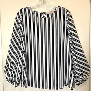 LOFT Long Sleeve Blue and White Striped Blouse